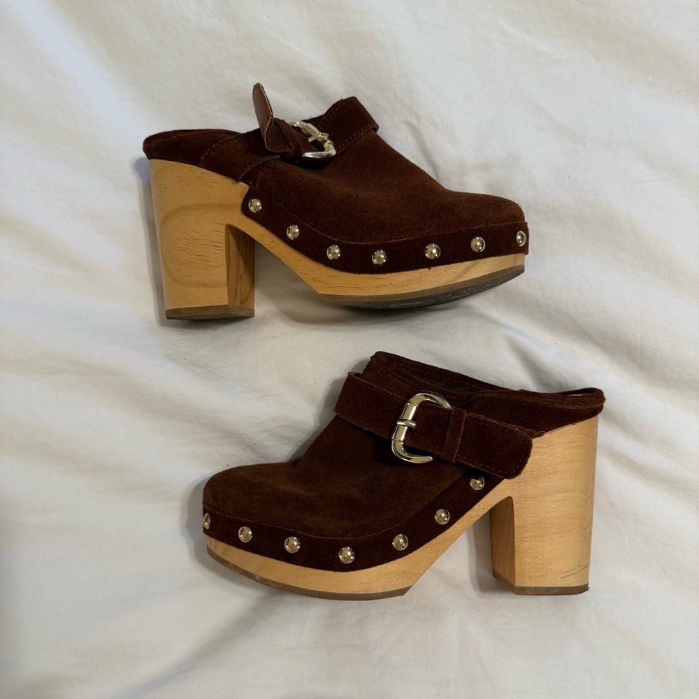 Chocolate Brown Suede Clog Heels Size 6